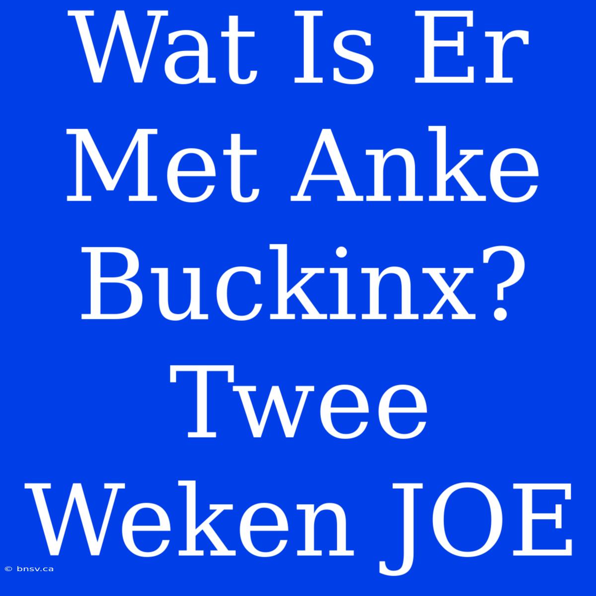 Wat Is Er Met Anke Buckinx? Twee Weken JOE