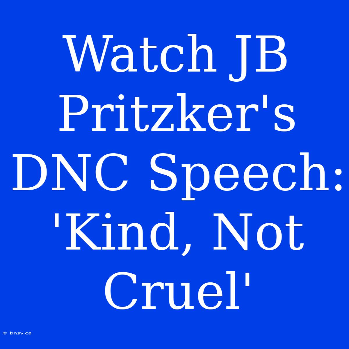 Watch JB Pritzker's DNC Speech: 'Kind, Not Cruel'