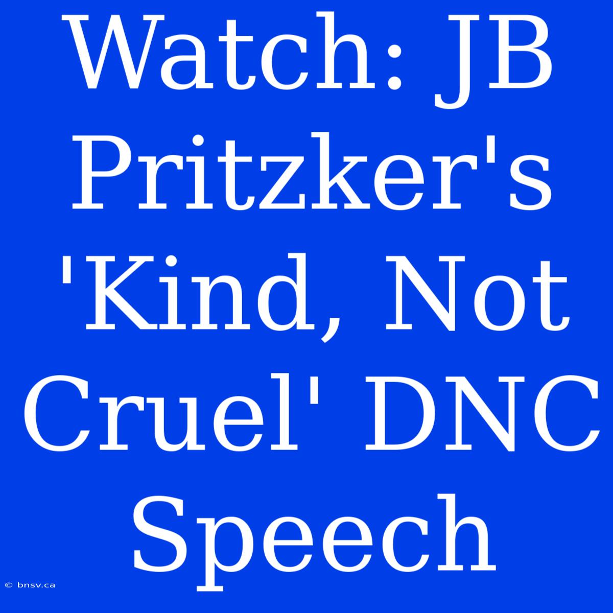 Watch: JB Pritzker's 'Kind, Not Cruel' DNC Speech