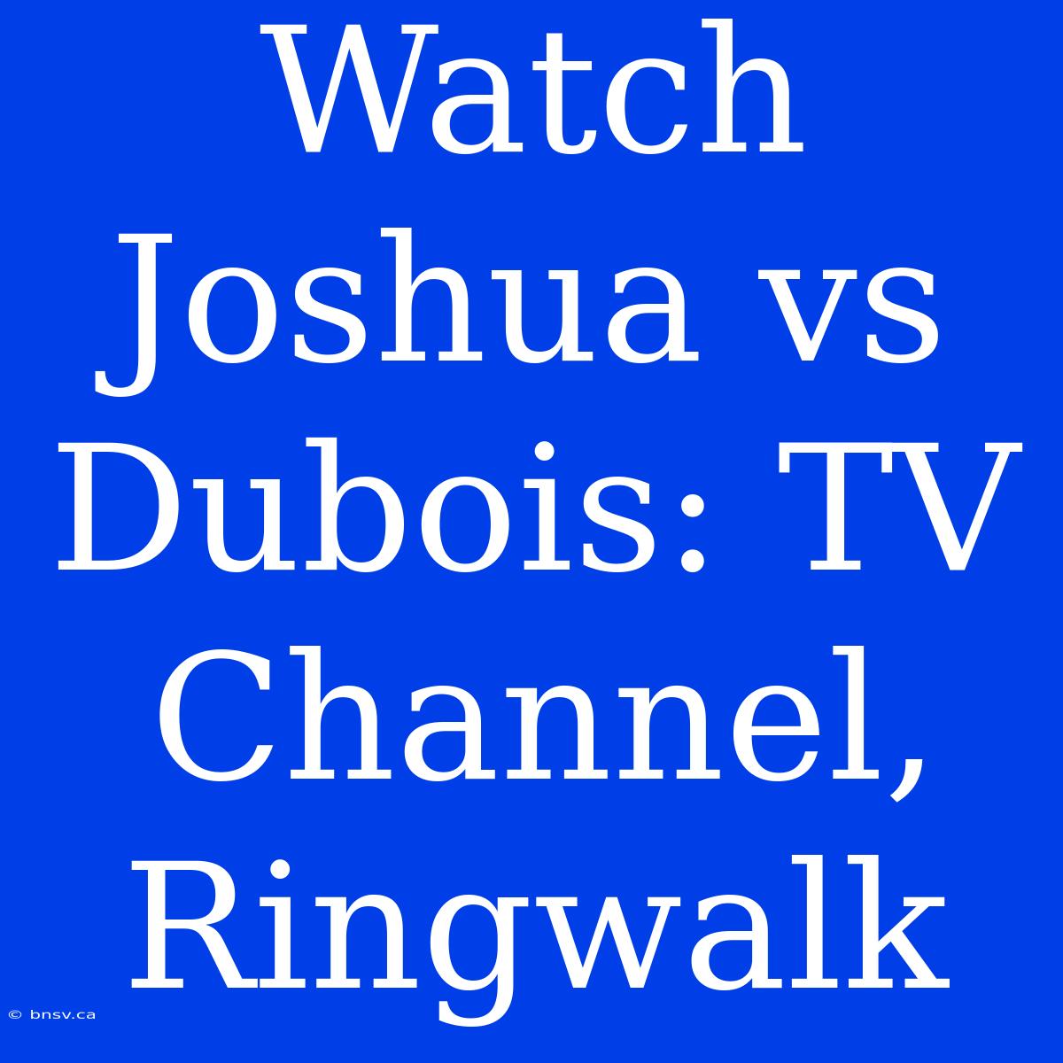 Watch Joshua Vs Dubois: TV Channel, Ringwalk