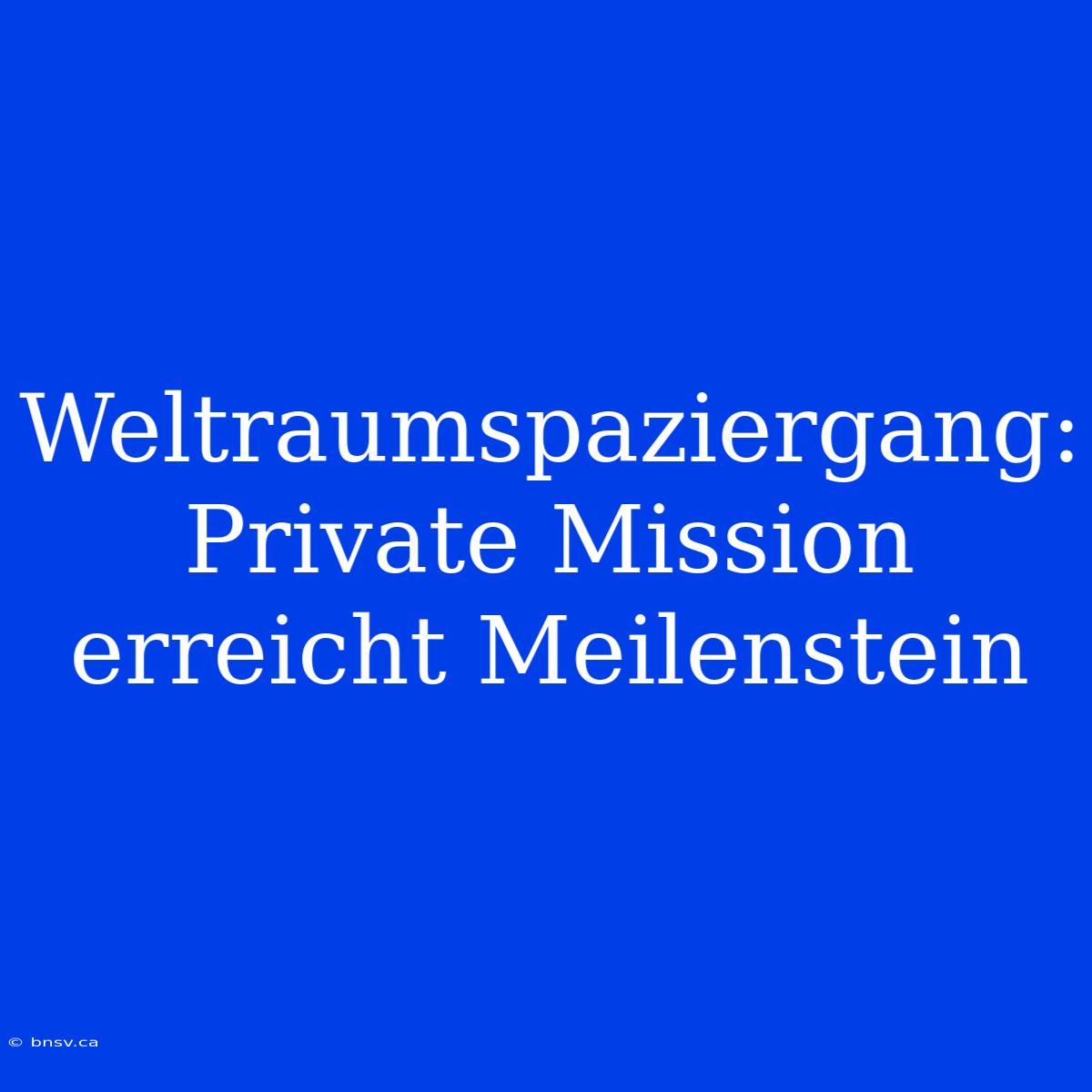 Weltraumspaziergang: Private Mission Erreicht Meilenstein