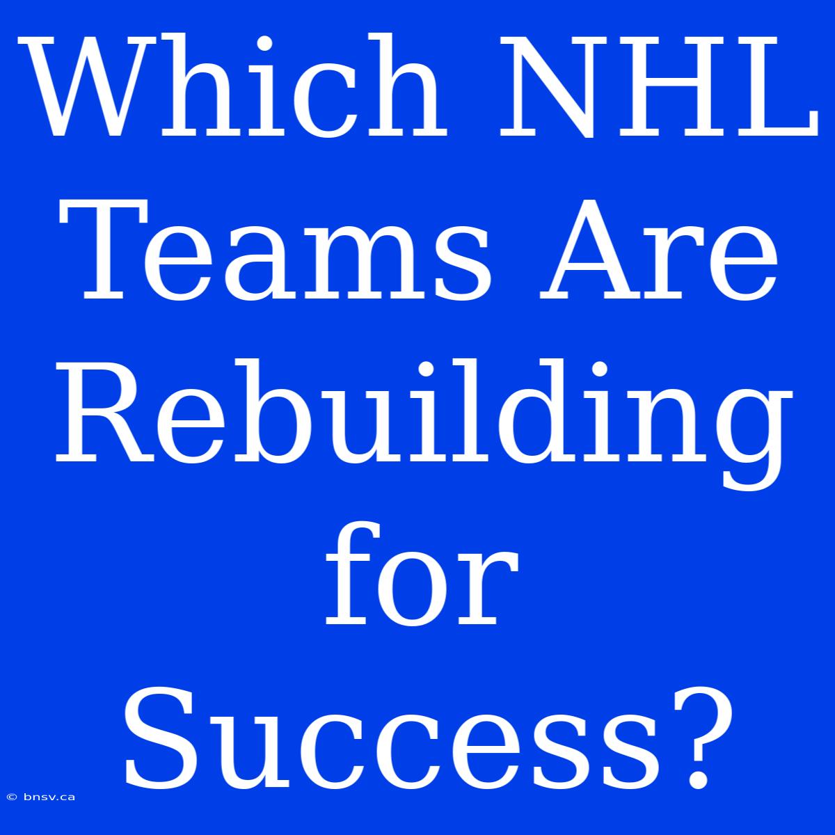 Which NHL Teams Are Rebuilding For Success?