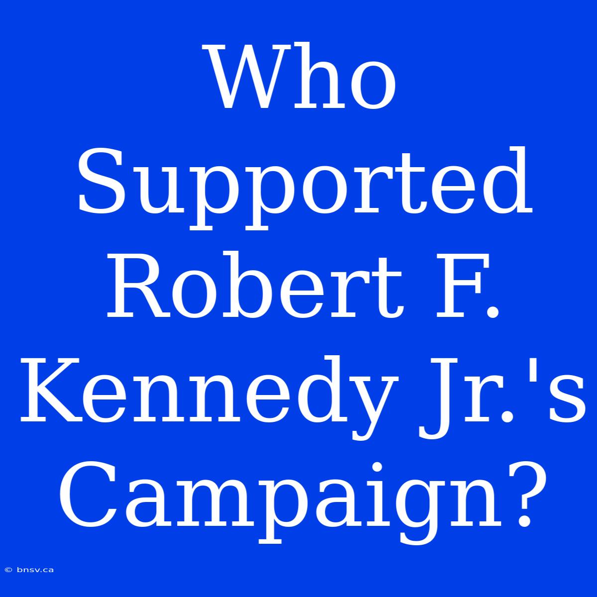 Who Supported Robert F. Kennedy Jr.'s Campaign?