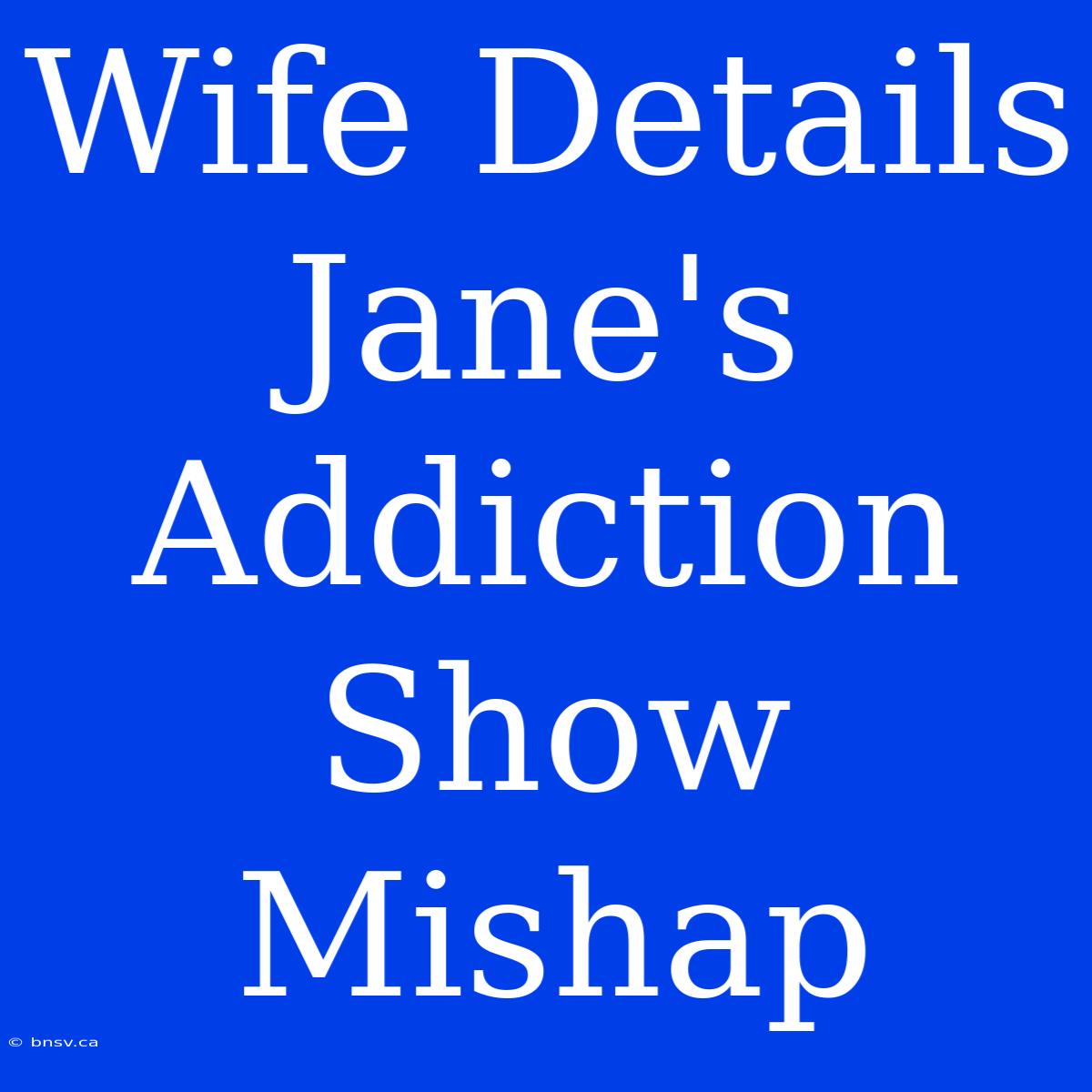 Wife Details Jane's Addiction Show Mishap