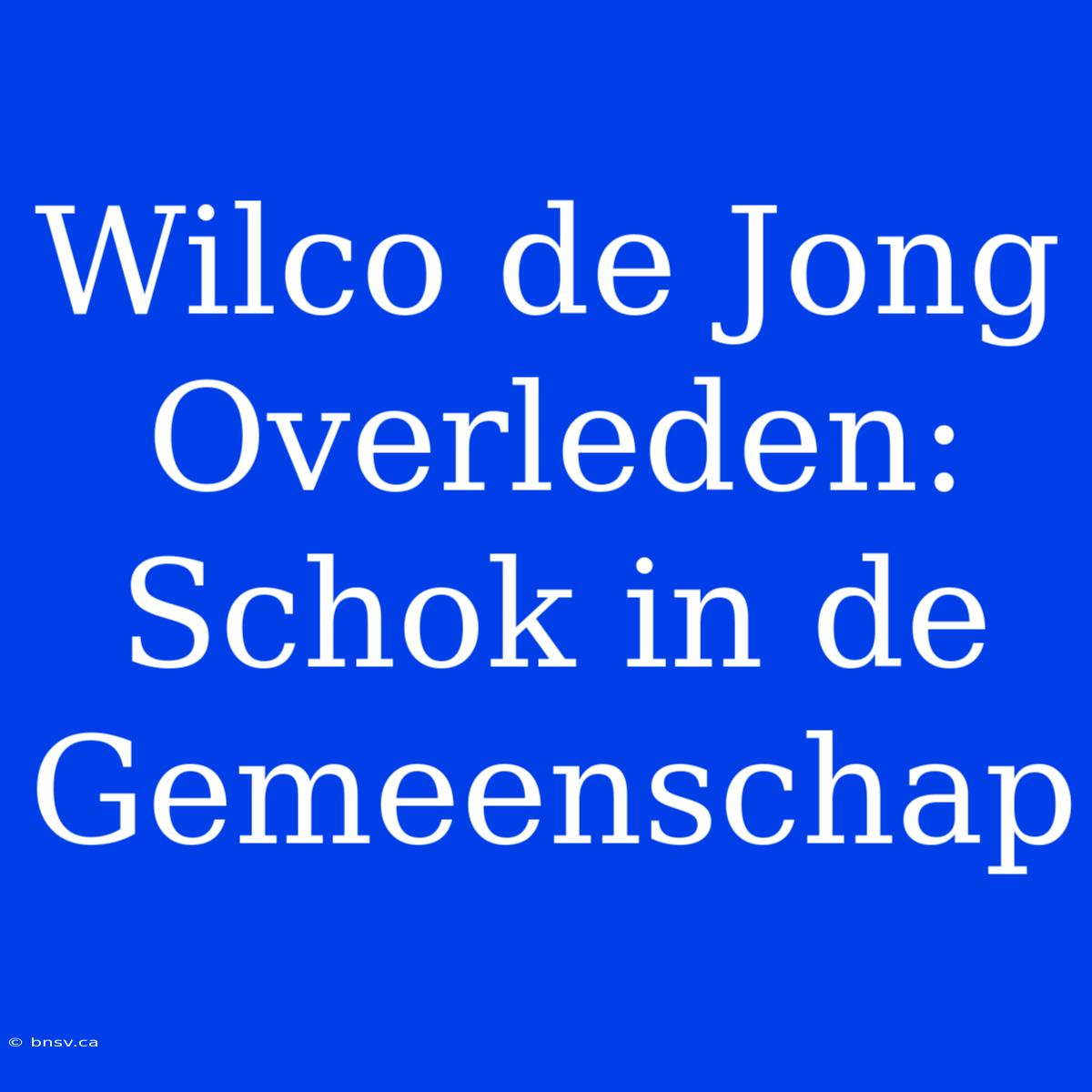 Wilco De Jong Overleden: Schok In De Gemeenschap