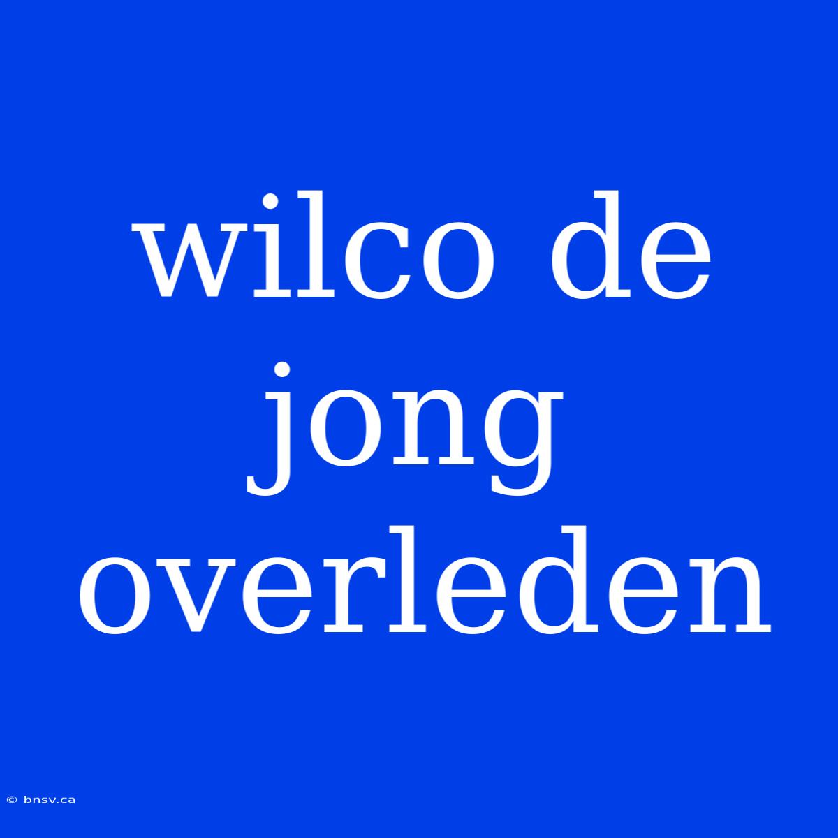 Wilco De Jong Overleden