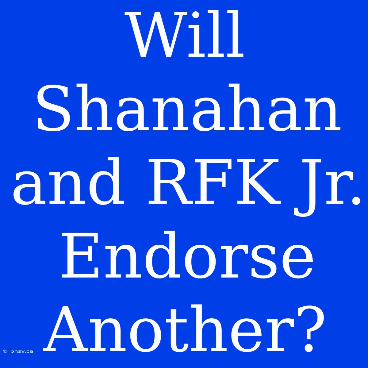 Will Shanahan And RFK Jr. Endorse Another?