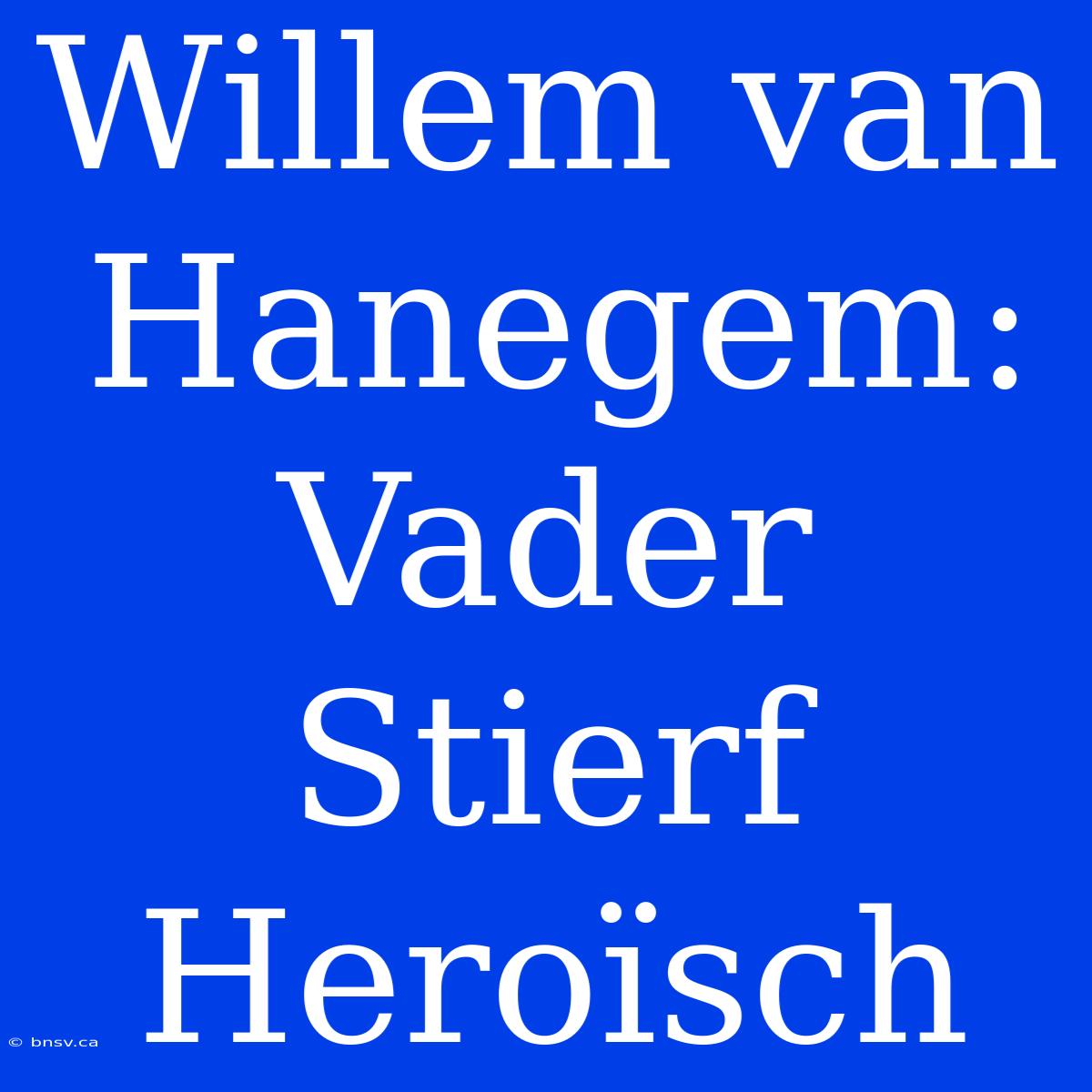 Willem Van Hanegem: Vader Stierf Heroïsch