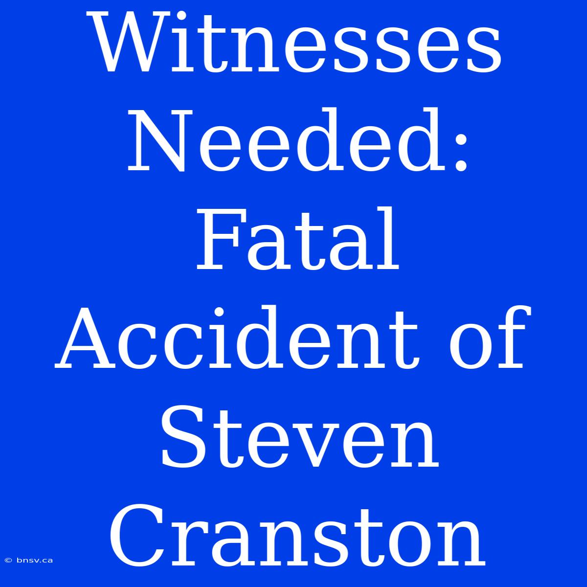 Witnesses Needed: Fatal Accident Of Steven Cranston