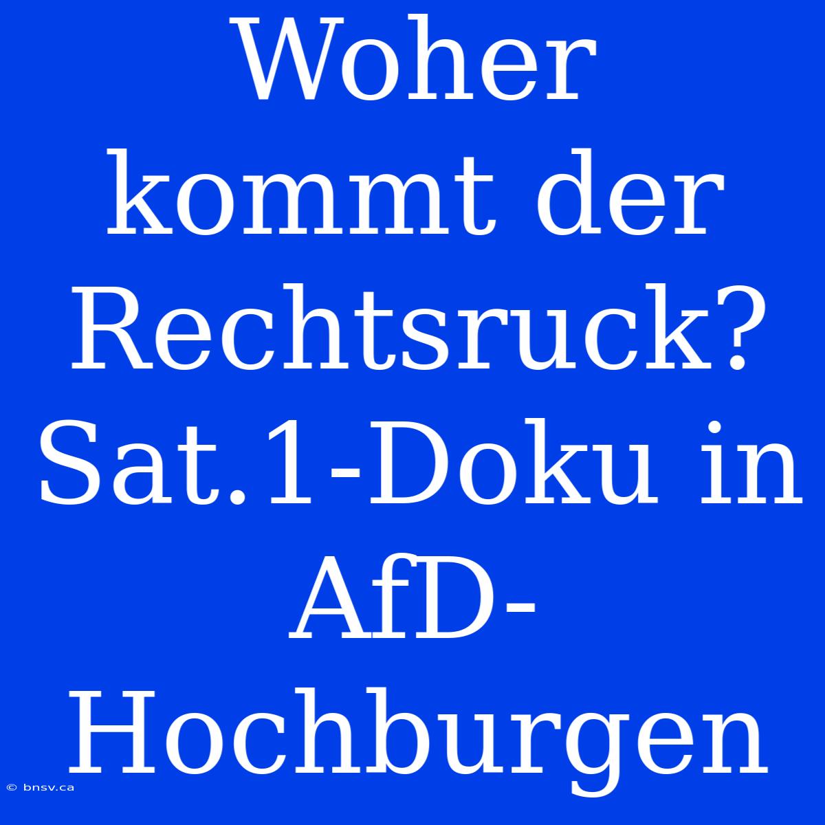 Woher Kommt Der Rechtsruck? Sat.1-Doku In AfD-Hochburgen