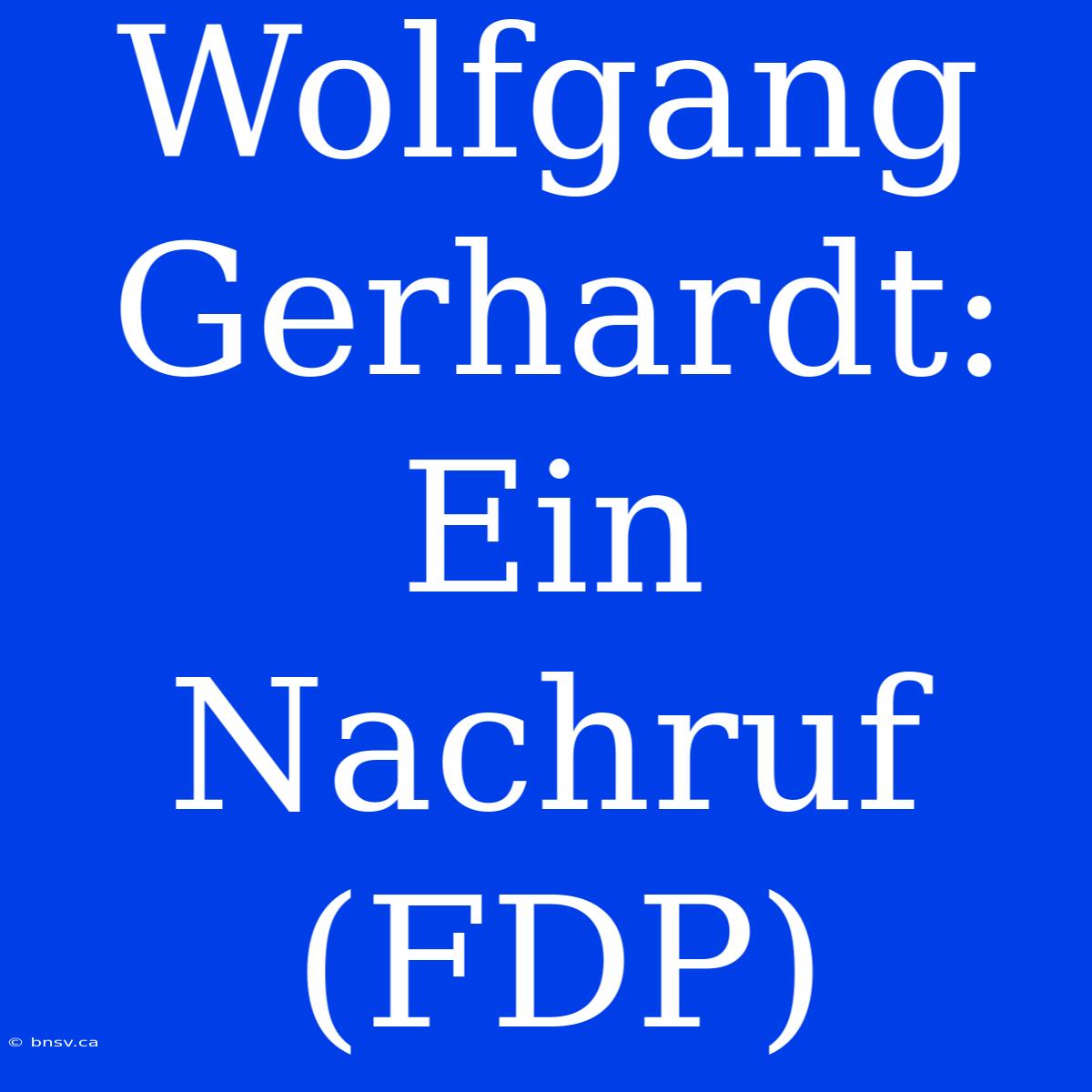 Wolfgang Gerhardt: Ein Nachruf (FDP)