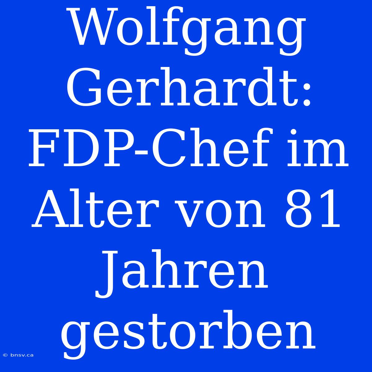 Wolfgang Gerhardt: FDP-Chef Im Alter Von 81 Jahren Gestorben