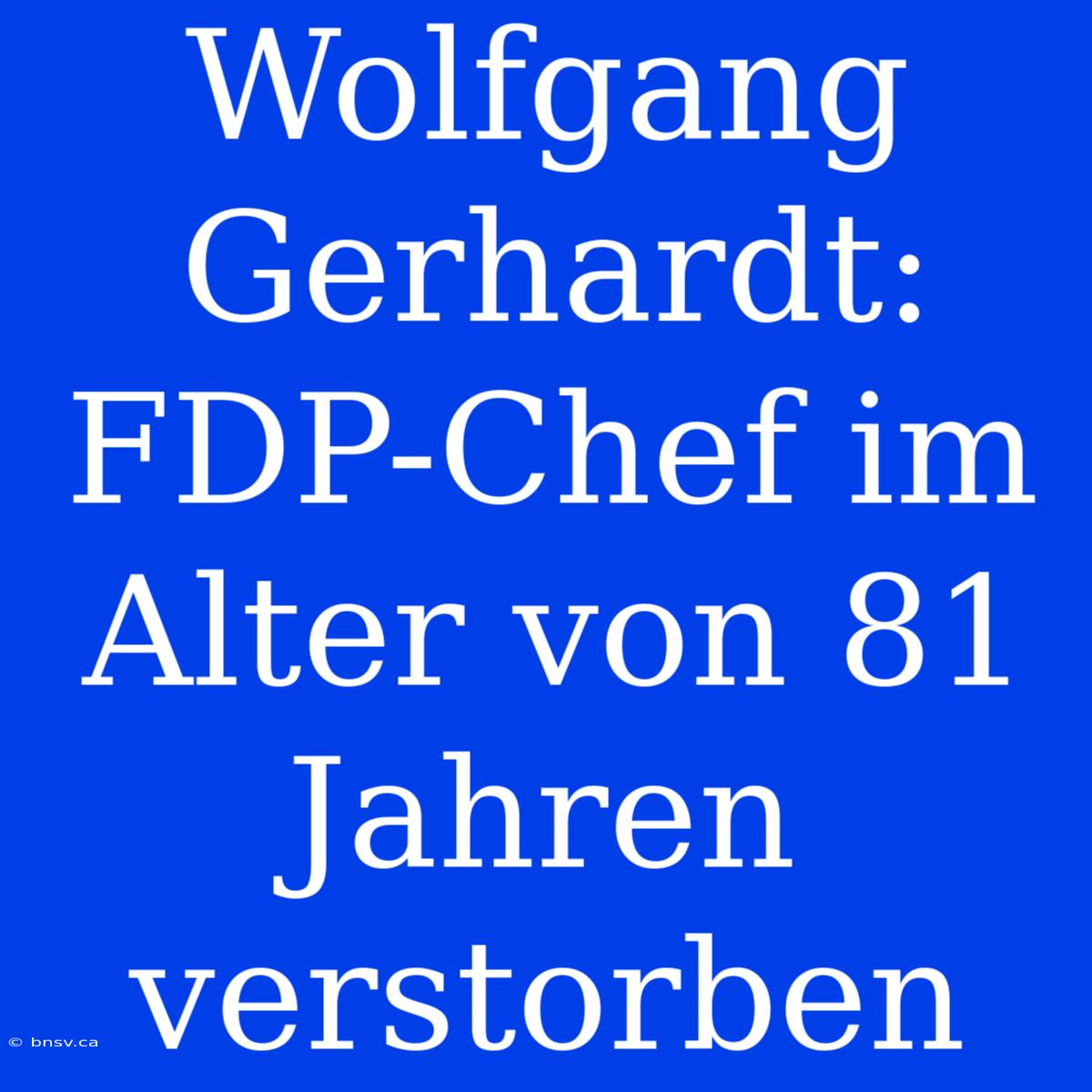 Wolfgang Gerhardt: FDP-Chef Im Alter Von 81 Jahren Verstorben