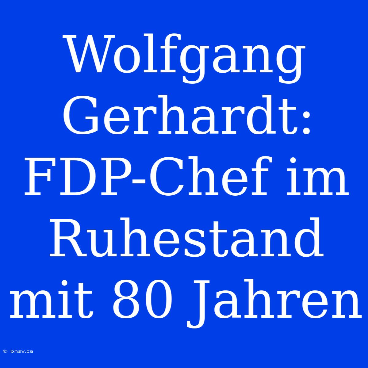 Wolfgang Gerhardt: FDP-Chef Im Ruhestand Mit 80 Jahren