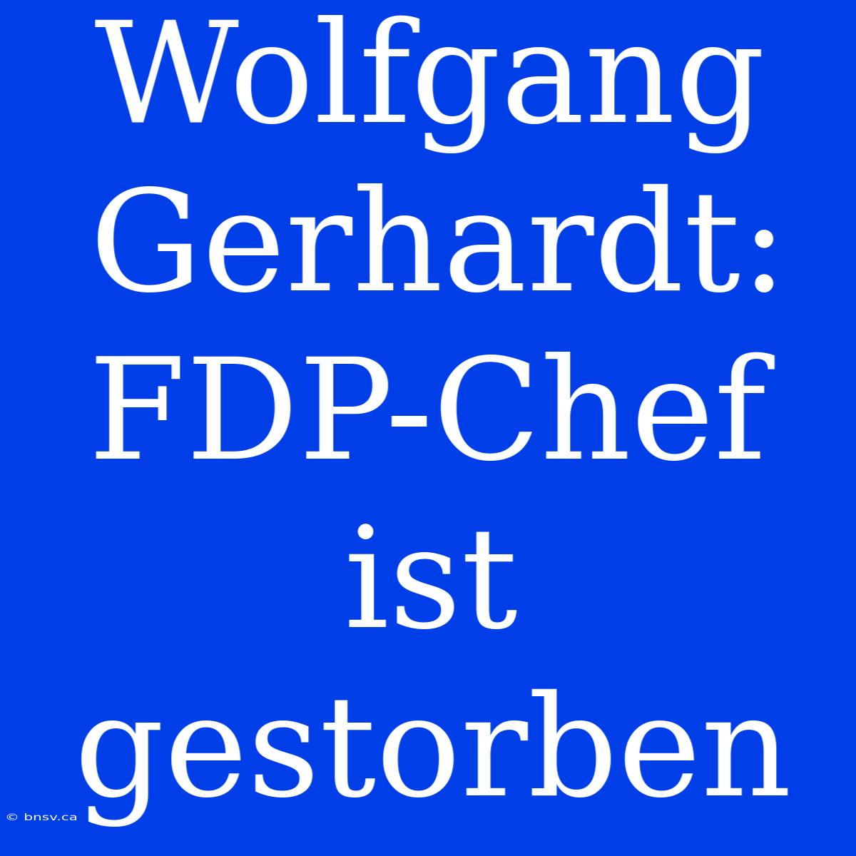 Wolfgang Gerhardt: FDP-Chef Ist Gestorben