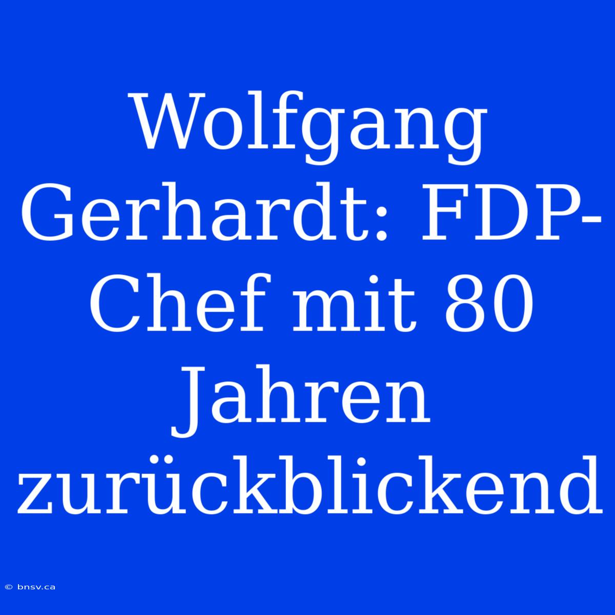 Wolfgang Gerhardt: FDP-Chef Mit 80 Jahren Zurückblickend