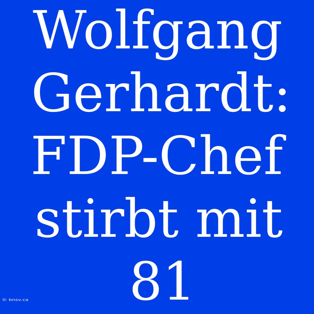 Wolfgang Gerhardt: FDP-Chef Stirbt Mit 81