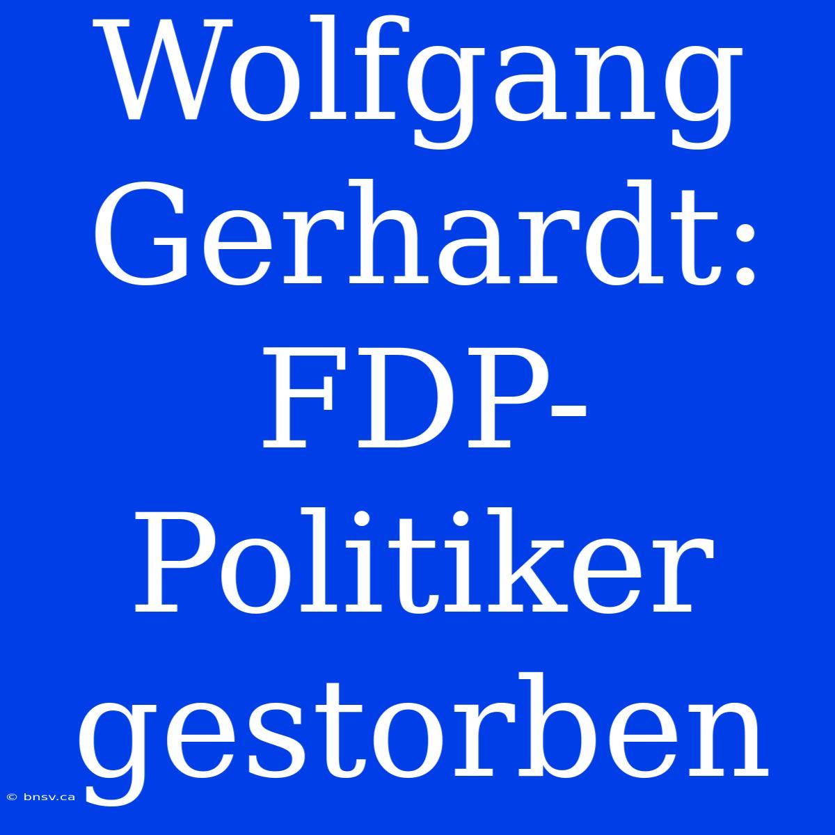 Wolfgang Gerhardt: FDP-Politiker Gestorben