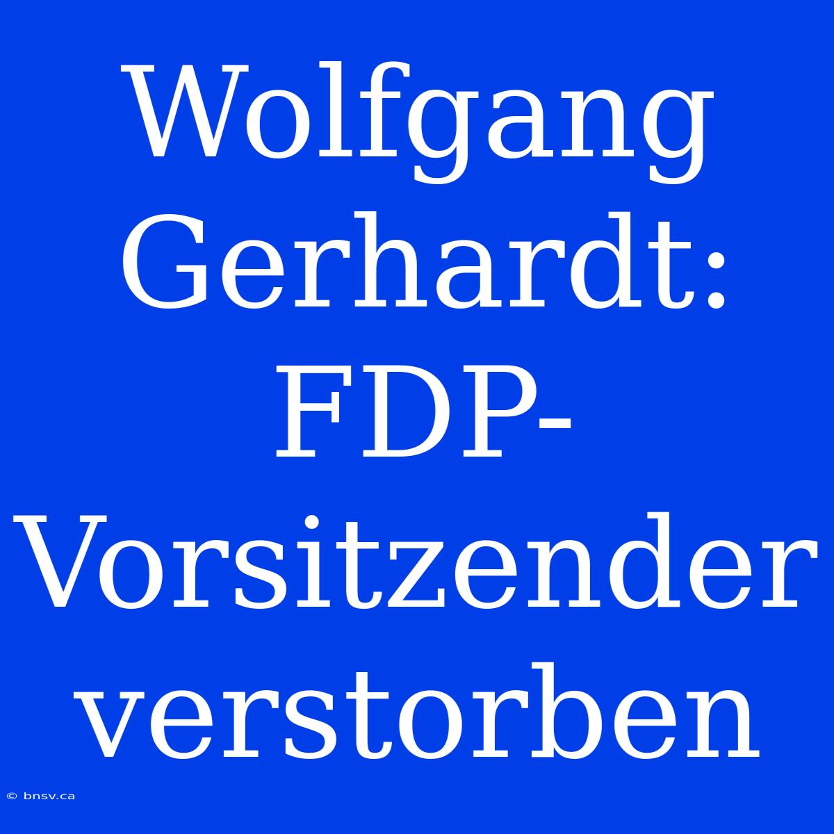 Wolfgang Gerhardt: FDP-Vorsitzender Verstorben