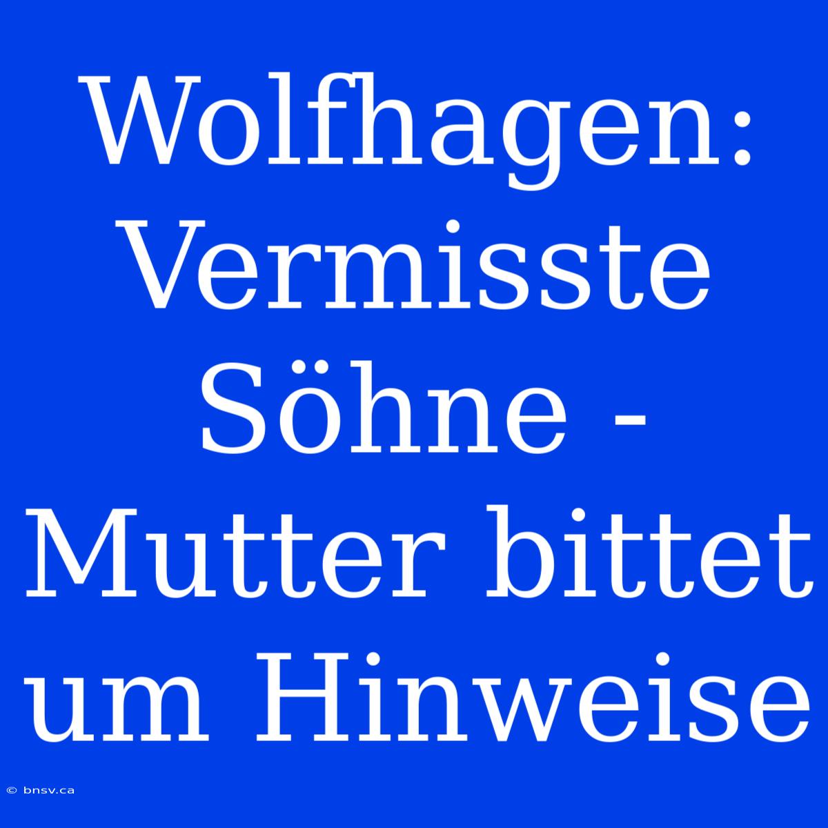 Wolfhagen: Vermisste Söhne - Mutter Bittet Um Hinweise