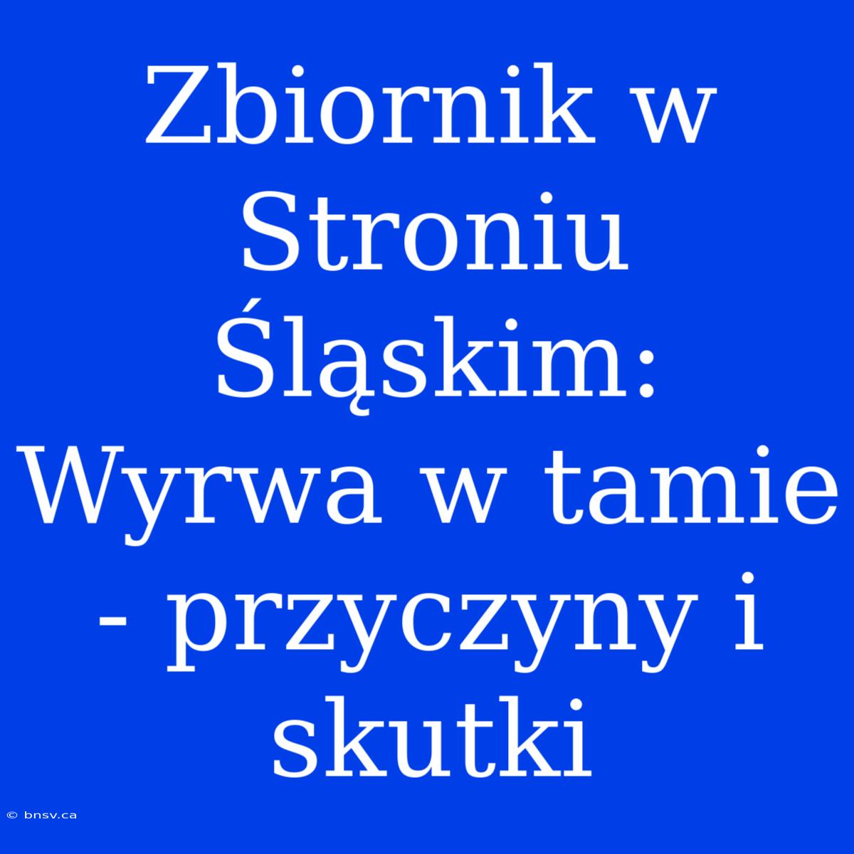 Zbiornik W Stroniu Śląskim: Wyrwa W Tamie - Przyczyny I Skutki