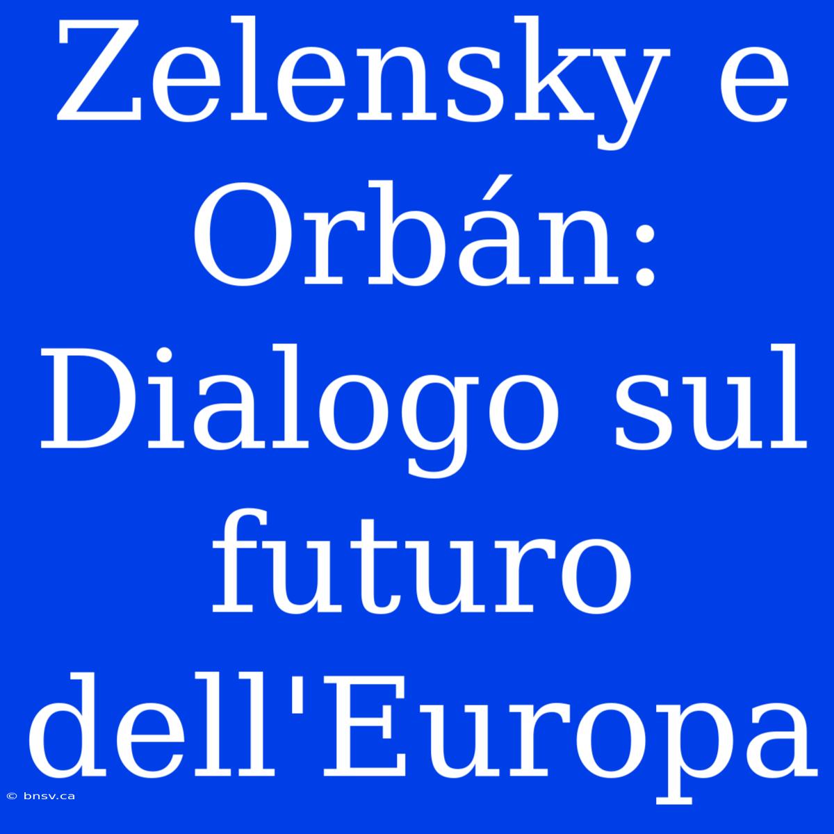 Zelensky E Orbán: Dialogo Sul Futuro Dell'Europa