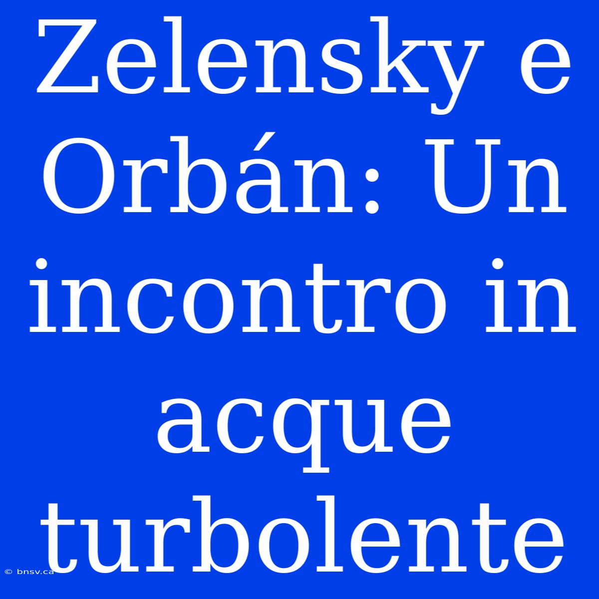 Zelensky E Orbán: Un Incontro In Acque Turbolente