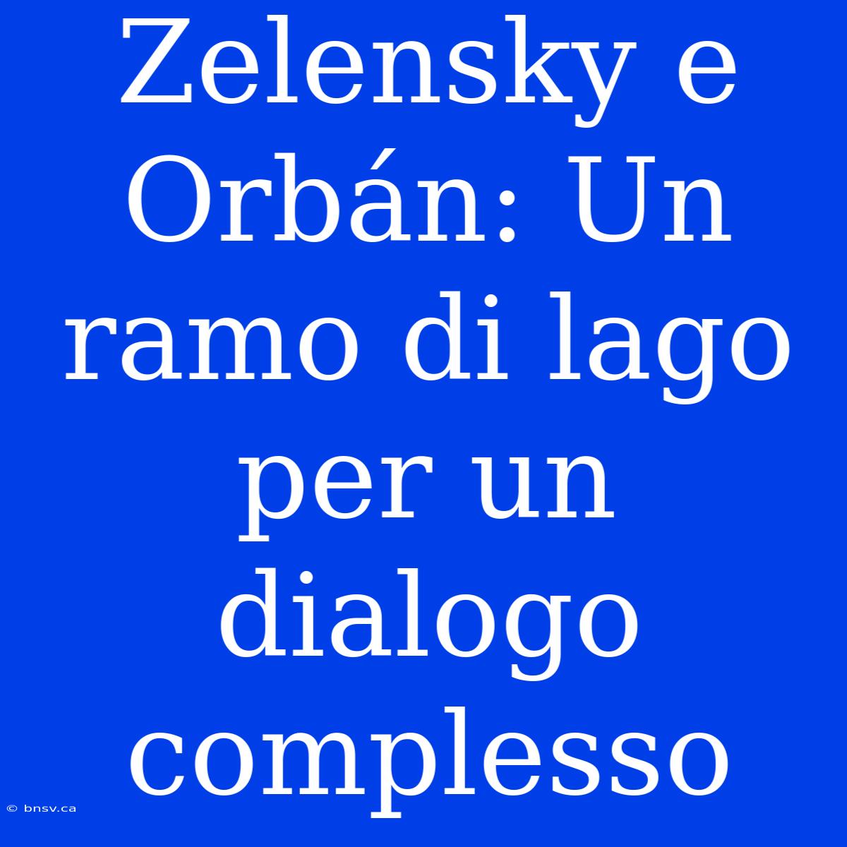 Zelensky E Orbán: Un Ramo Di Lago Per Un Dialogo Complesso