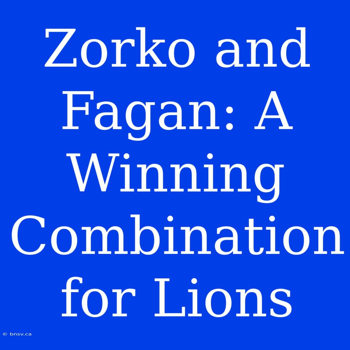 Zorko And Fagan: A Winning Combination For Lions