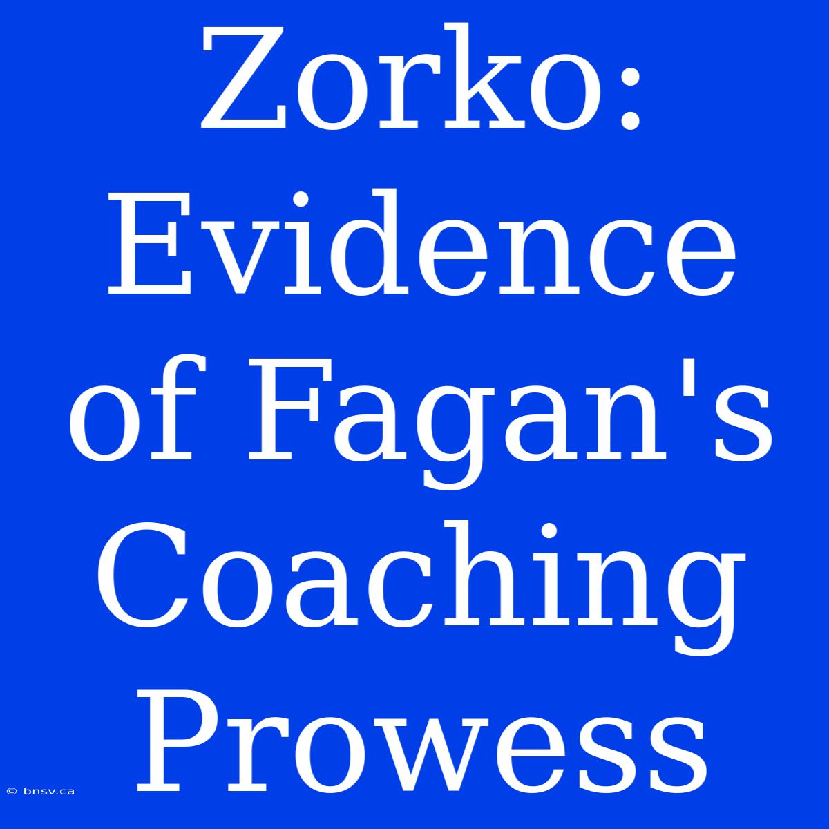 Zorko: Evidence Of Fagan's Coaching Prowess