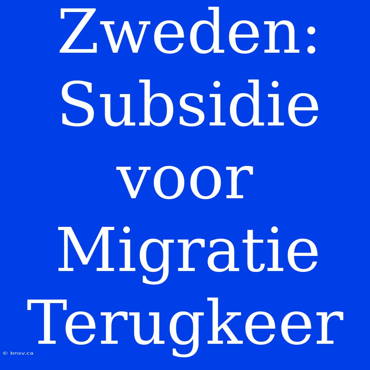 Zweden: Subsidie Voor Migratie Terugkeer